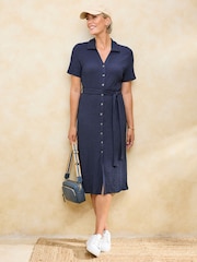 Cotton Traders Blue Textured Jersey Midi Shirt Dress - Image 2 of 3