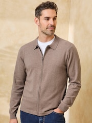 Cotton Traders Grey Luxury Merino Zip Through Cardigan - Image 1 of 4