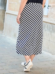 Cotton Traders Blue Pull On Stripe Jersey Midi Skirt - Image 2 of 2