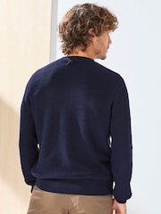 Cotton Traders Blue Signature Button Crew Neck Jumper - Image 2 of 4