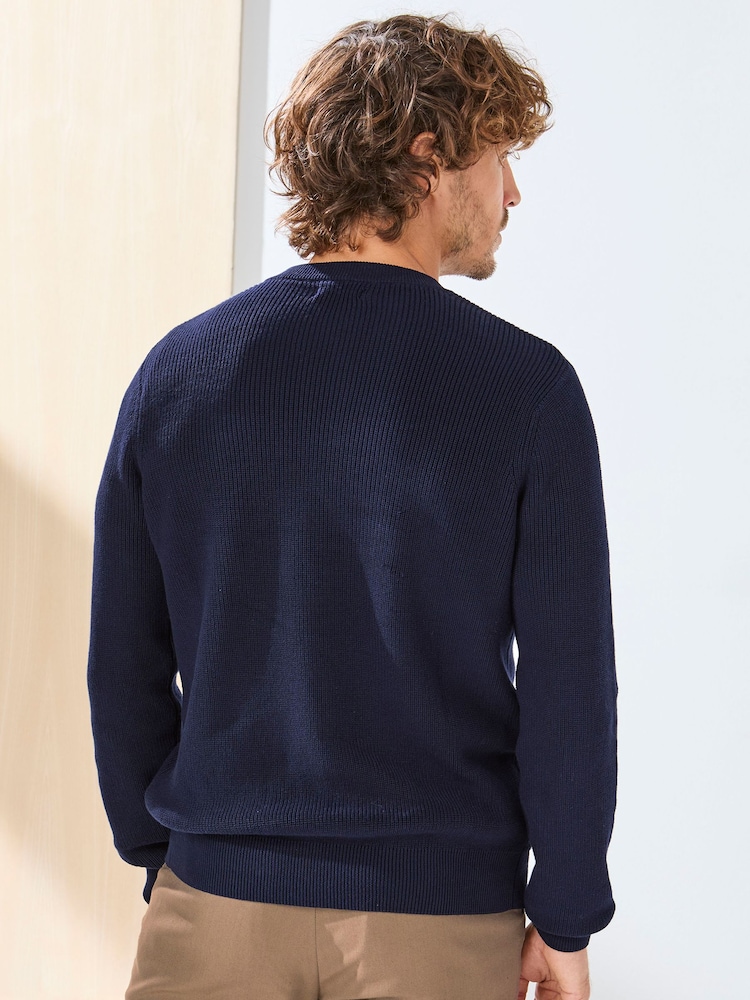 Cotton Traders Blue Signature Button Crew Neck Jumper - Image 2 of 4 Cotton Traders Blue Signature Button Crew Neck Jumper - Image 2 of 4
