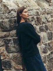 Laura Ashley Navy Crew Neck Jumper With A Touch Of Wool - Image 3 of 4