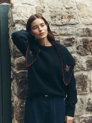 Laura Ashley Navy Crew Neck Jumper With A Touch Of Wool - Image 4 of 4