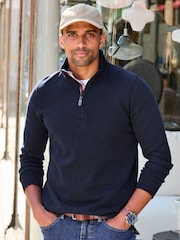 Cotton Traders Blue Half Zip Brushed Sweat Top - Image 1 of 4