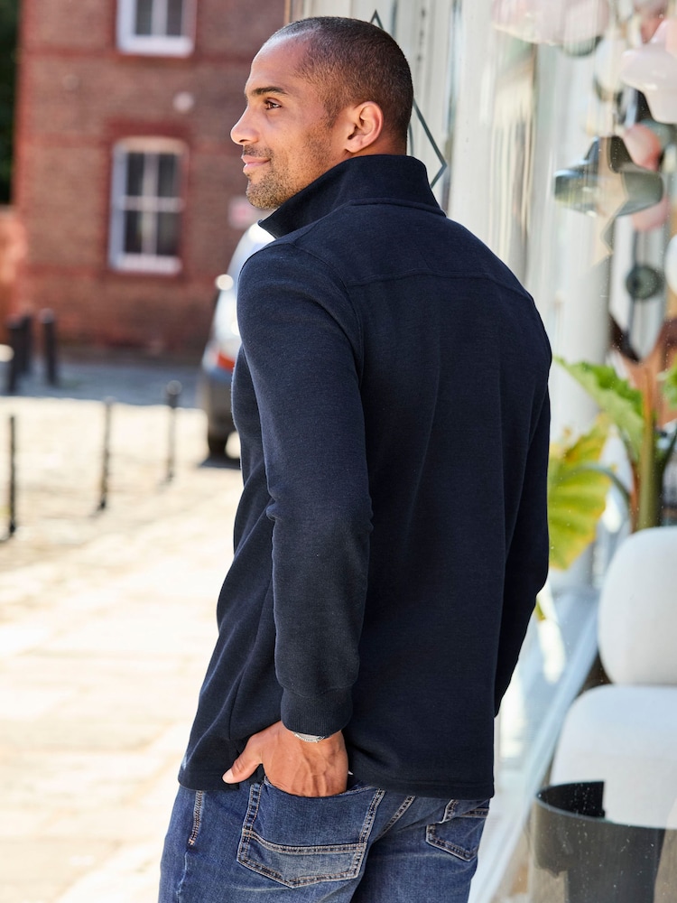 Cotton Traders Blue Half Zip Brushed Sweat Top - Image 2 of 4