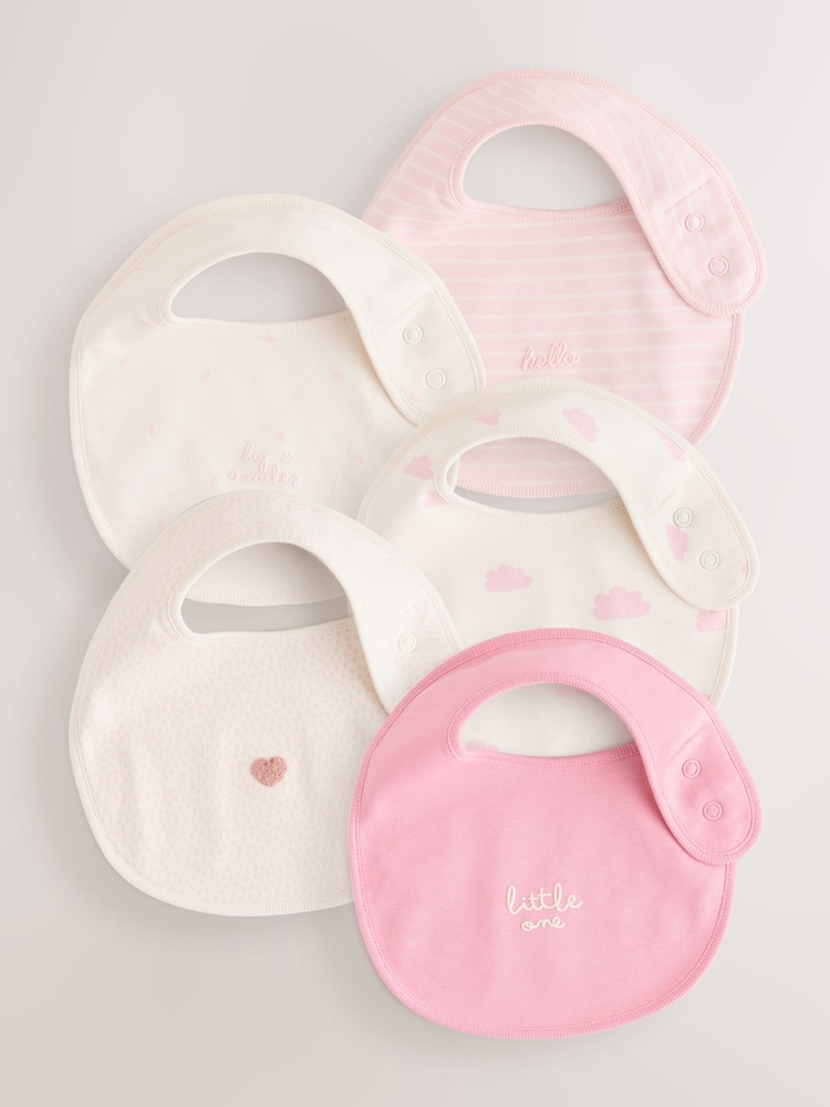 Ecru/Pink Cloud Baby Bibs 5 Pack - Image 1 of 8 Ecru/Pink Cloud Baby Bibs 5 Pack - Image 1 of 8