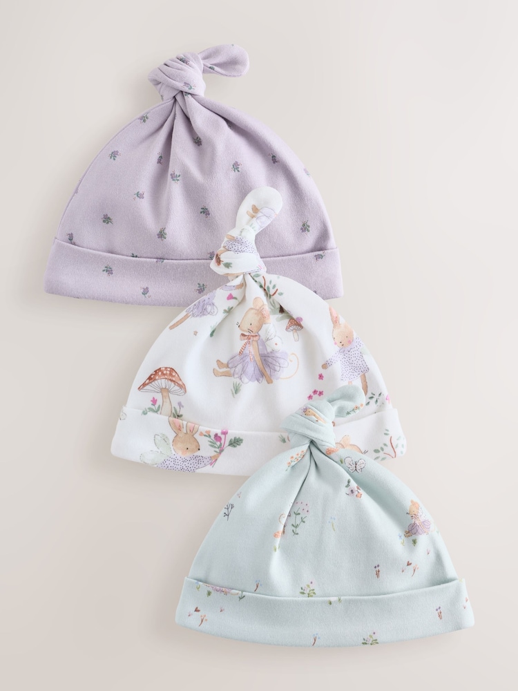 Lilac Fairy Mouse Tie Top Baby Hat 3 Pack (0-12mths) - Image 1 of 6