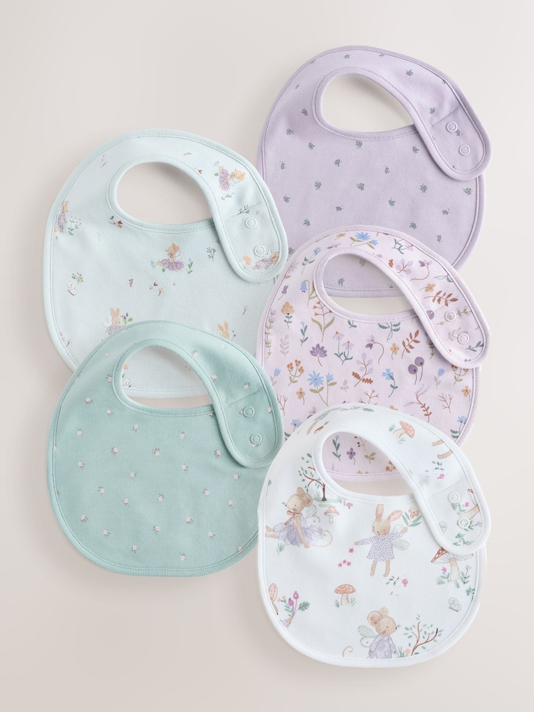 Lilac Fairy Mouse Baby Bibs 5 Pack - Image 1 of 8