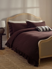 Chocolate Brown Supersoft Brushed Cotton Frill Edge Bed Set - Image 1 of 5