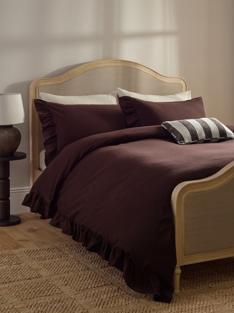 Chocolate Brown Supersoft Brushed Cotton Frill Edge Bed Set - Image 1 of 5