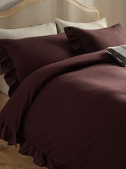 Chocolate Brown Supersoft Brushed Cotton Frill Edge Bed Set - Image 3 of 5