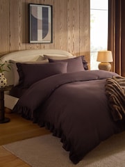 Chocolate Brown Supersoft Brushed Cotton Frill Edge Bed Set - Image 4 of 5