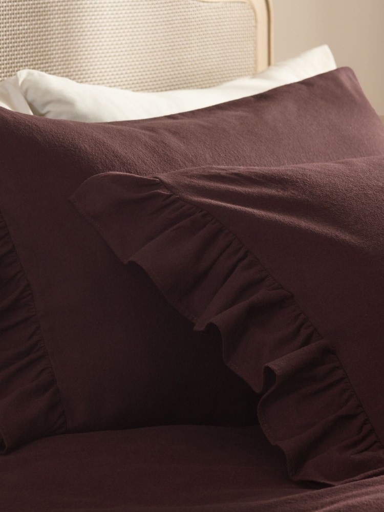 Chocolate Brown Supersoft Brushed Cotton Frill Edge Bed Set - Image 5 of 5