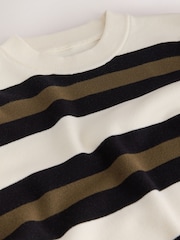 Ecru Cream & Sage Striped Knit Look Crew Neck Jumper - Image 3 of 3