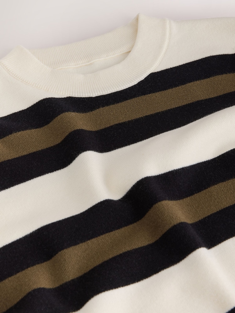 Ecru Cream & Sage Striped Knit Look Crew Neck Jumper - Image 3 of 3