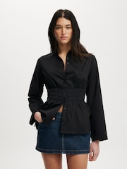 Cotton On Black Gathered Long Sleeve Shirt - Image 1 of 4