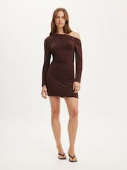 Cotton On Brown Brooke Asymmetrical Mini Dress - Image 3 of 4