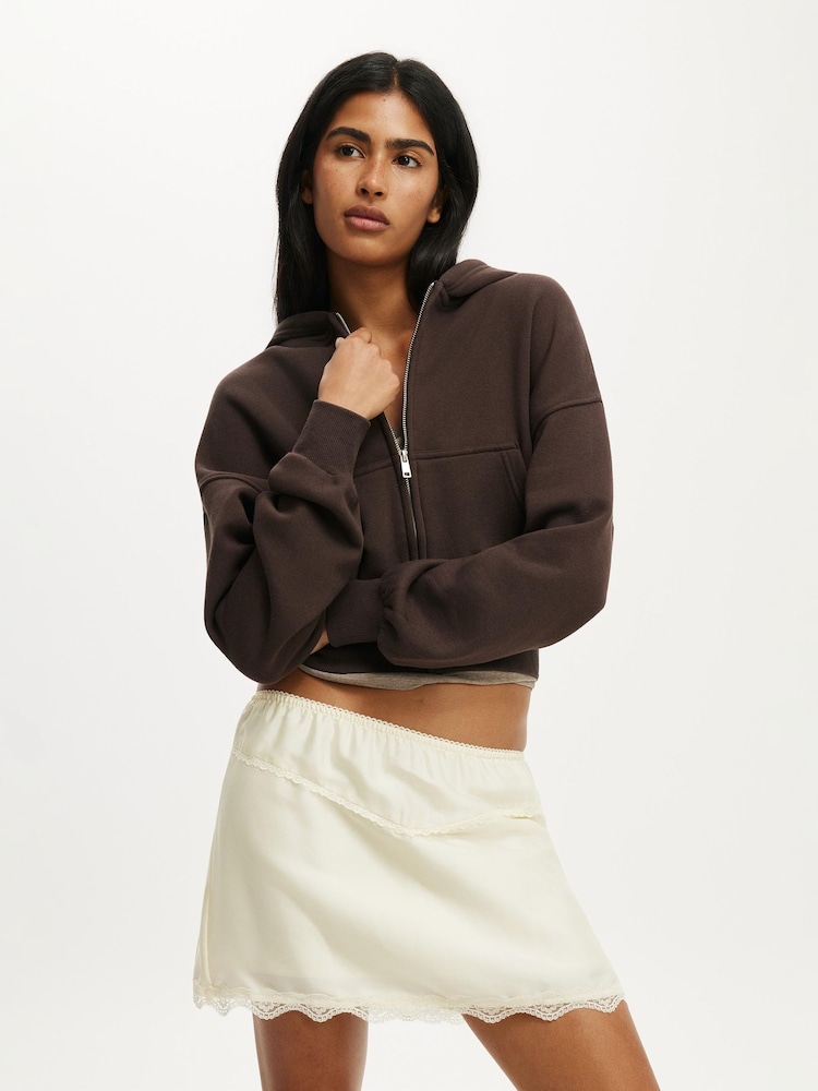 Cotton On Brown Oversized Zip Through Hoodie - Image 1 of 6