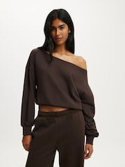Cotton On Brown Relaxed Off Shoulder Sweatshirt - Image 1 of 5