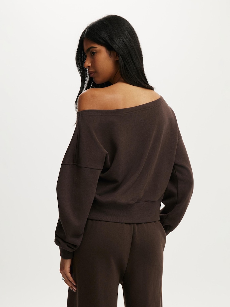 Cotton On Brown Relaxed Off Shoulder Sweatshirt - Image 2 of 5 Cotton On Brown Relaxed Off Shoulder Sweatshirt - Image 2 of 5