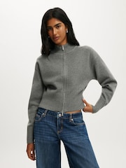 رمادي - Cotton On Lotus Cinched Zip Knitwear Cardigan - صورة 1 من 4