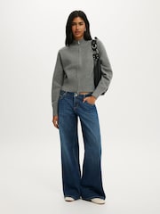 رمادي - Cotton On Lotus Cinched Zip Knitwear Cardigan - صورة 3 من 4