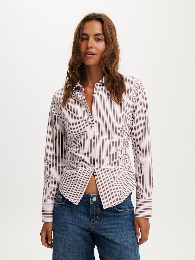 Cotton On Purple Peyton Gathered Long Sleeve Shirt - Image 1 of 4 Cotton On Purple Peyton Gathered Long Sleeve Shirt - Image 1 of 4