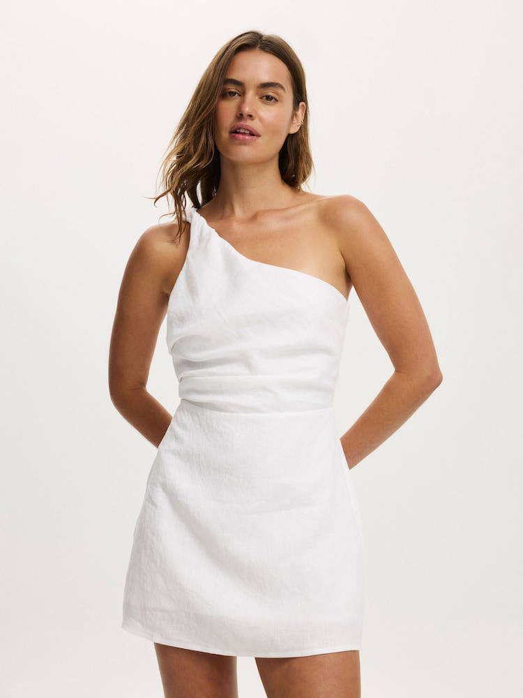 Cotton On White Linen Luxe One Shoulder Dress - Image 1 of 5 Cotton On White Linen Luxe One Shoulder Dress - Image 1 of 5