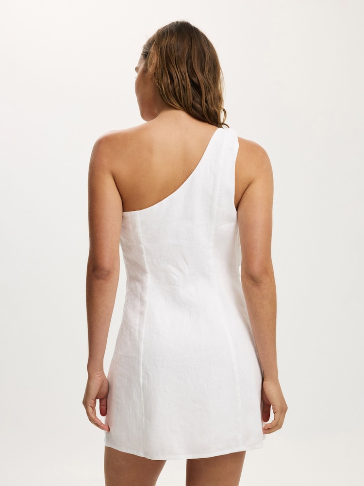 Cotton On White Linen Luxe One Shoulder Dress - Image 2 of 5 Cotton On White Linen Luxe One Shoulder Dress - Image 2 of 5