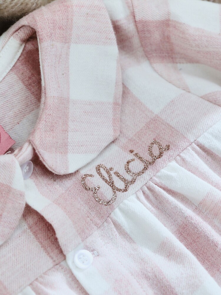 Personalised Traditional Pink Checkered Pyjamas Set - Image 2 of 3