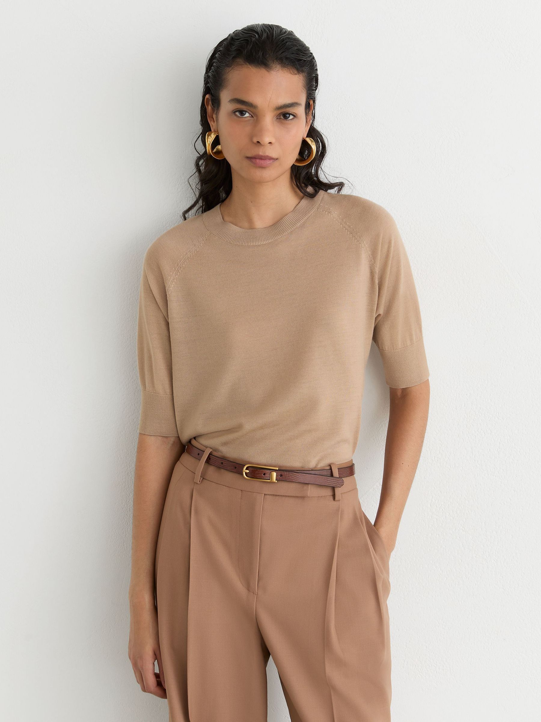 Buy Reiss Neutral Suzzie Ultra-Soft Merino Wool Crew-Neck T-Shirt