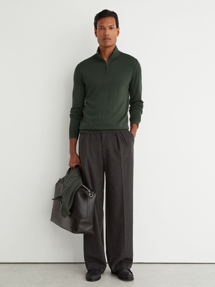 Reiss Dark Green Blackhall Merino Wool Half-Zip Funnel-Neck Jumper - Image 1 of 6