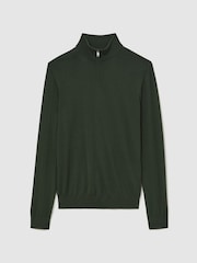 Reiss Dark Green Blackhall Merino Wool Half-Zip Funnel-Neck Jumper - Image 2 of 6