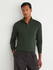 Reiss Dark Green Blackhall Merino Wool Half-Zip Funnel-Neck Jumper - Image 4 of 6