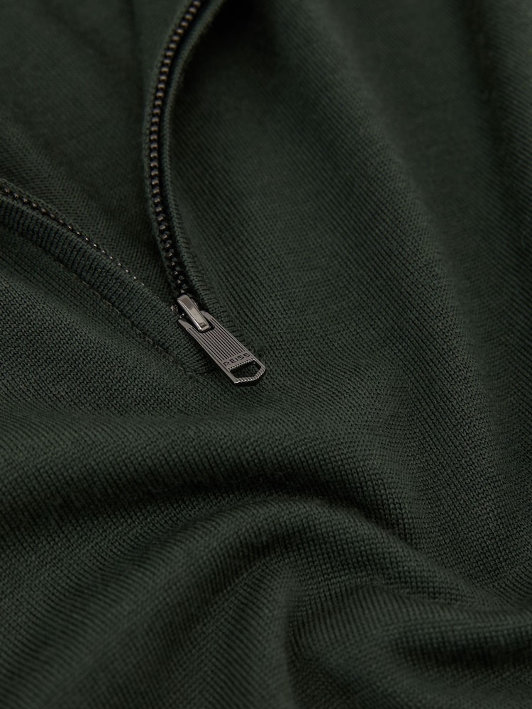 Reiss Dark Green Blackhall Merino Wool Half-Zip Funnel-Neck Jumper - Image 6 of 6