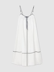 Reiss Ivory/Navy Isla Tipped Tie-Detail Midi Beach Dress - Image 2 of 6