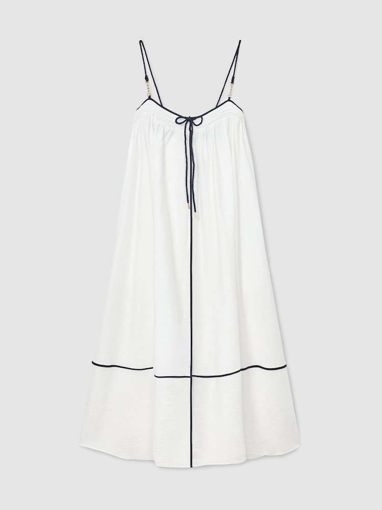 Reiss Ivory/Navy Isla Tipped Tie-Detail Midi Beach Dress - Image 2 of 6 Reiss Ivory/Navy Isla Tipped Tie-Detail Midi Beach Dress - Image 2 of 6