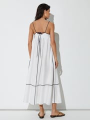 Reiss Ivory/Navy Isla Tipped Tie-Detail Midi Beach Dress - Image 3 of 6