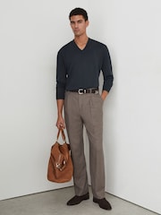 Reiss Vulcan Grey Earlsfield Merino Wool V-Neck Jumper - Image 3 of 6