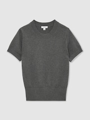 Reiss Grey Rita Cotton and Wool Short-Sleeve Knit Top - Image 2 of 6