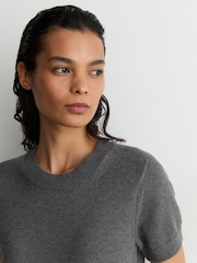 Reiss Grey Rita Cotton and Wool Short-Sleeve Knit Top - Image 4 of 6