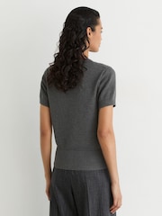 Reiss Grey Rita Cotton and Wool Short-Sleeve Knit Top - Image 5 of 6