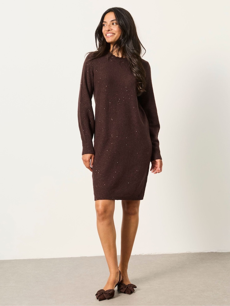 FatFace Skylar Chocolate Brown Petite Knitted Dress - Image 1 of 5 FatFace Skylar Chocolate Brown Petite Knitted Dress - Image 1 of 5