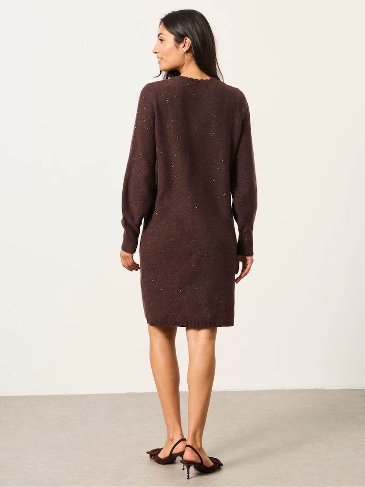 FatFace Skylar Chocolate Brown Petite Knitted Dress - Image 2 of 5 FatFace Skylar Chocolate Brown Petite Knitted Dress - Image 2 of 5