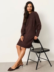 FatFace Skylar Chocolate Brown Petite Knitted Dress - Image 3 of 5