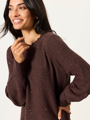 FatFace Skylar Chocolate Brown Petite Knitted Dress - Image 4 of 5