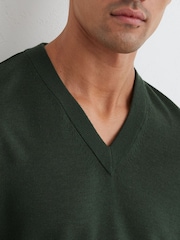 Reiss Dark Green Earlsfield Merino Wool V-Neck Jumper - Image 4 of 6