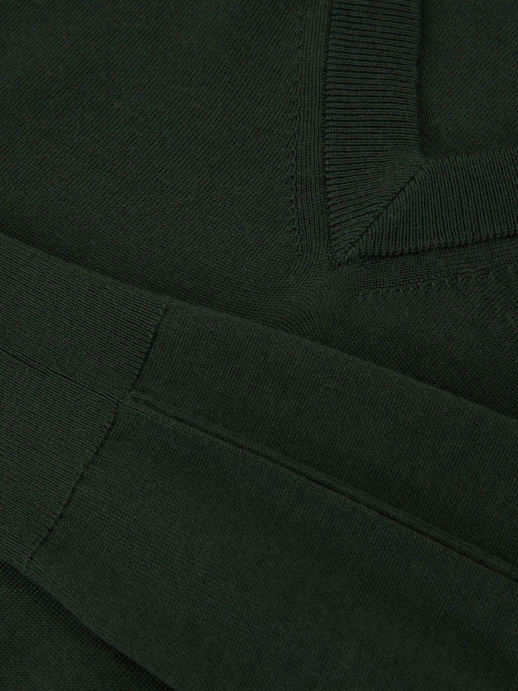 Reiss Dark Green Earlsfield Merino Wool V-Neck Jumper - Image 6 of 6