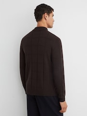 Reiss Dark Brown Martindale Wool Check-Textured Zip-Through Cardigan - Image 5 of 6