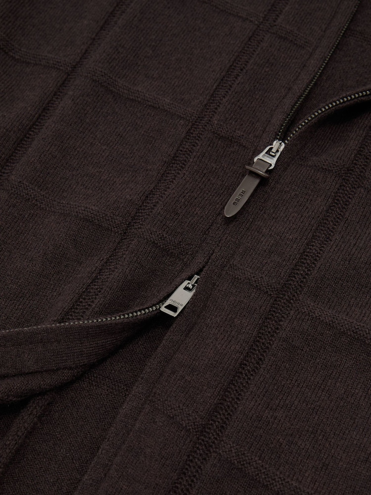 Reiss Dark Brown Martindale Wool Check-Textured Zip-Through Cardigan - Image 6 of 6 Reiss Dark Brown Martindale Wool Check-Textured Zip-Through Cardigan - Image 6 of 6